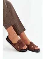 Dámské pantofle Eko semiš s pásky tmavě hnědé model 21918929 - Boto Dámské pantofle Eko semiš s pásky tmavě hnědé model 21918929 - Boto