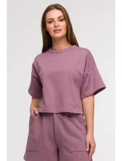 B294 Oříznutá mikina s krátkým rukávem - heather