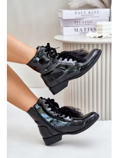 Lakované Zateplené Kotníkové Boty na Zip S.Barski Černé