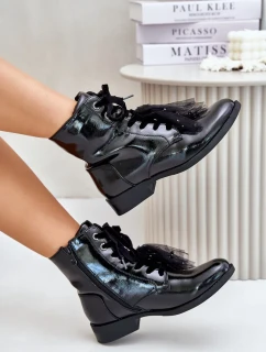 Lakované Zateplené Kotníkové Boty na Zip S.Barski Černé