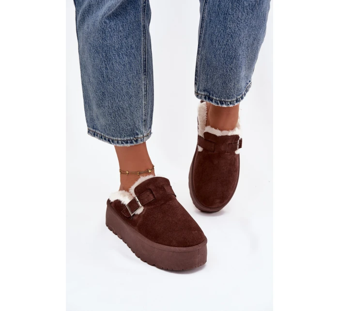 Dámské sněhule Jessina na platformě s kožešinou a sponou – čokoládové Dámské sněhule Jessina na platformě s kožešinou a sponou – čokoládové