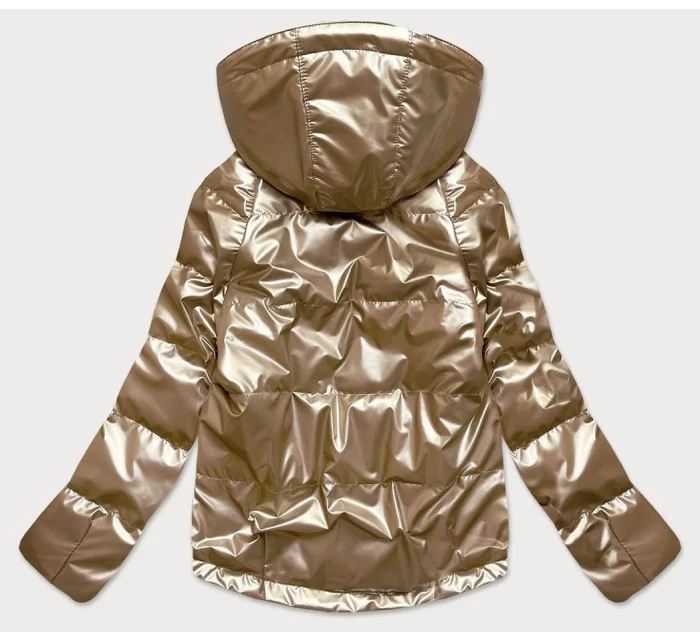 Lesklá dámská oversize bunda v barvě kapučíno (2021-06)