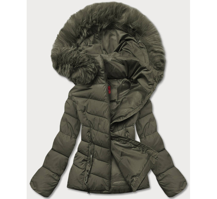 Krátká dámská zimní bunda v khaki barvě (TY043-29)