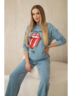 Bavlněná souprava model 20330043 potiskem teplákové + kalhoty džínovina - K-Fashion