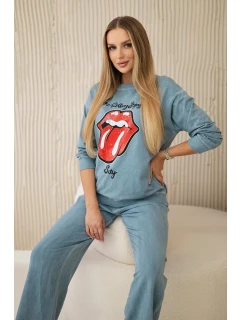 Bavlněná souprava model 20330043 potiskem teplákové + kalhoty džínovina - K-Fashion
