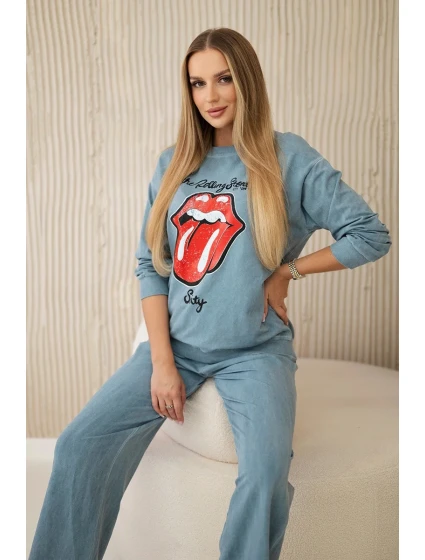 Bavlněná souprava model 20330043 potiskem teplákové + kalhoty džínovina - K-Fashion