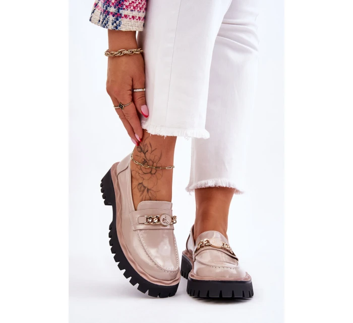 Lakované mokasíny na platformě Béžové model 21611378 - S.Barski
