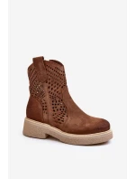 Semišové Dámské Botky na Ploché Podrážce Hnědé model 21652397 - Zazoo