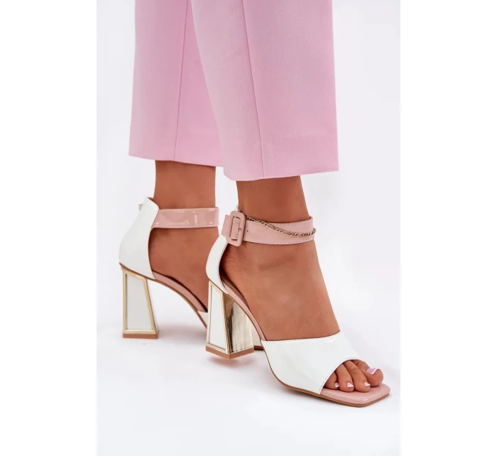 Dámské lakované sandály na sloupku - bílé Vinceza Dámské lakované sandály na sloupku - bílé Vinceza
