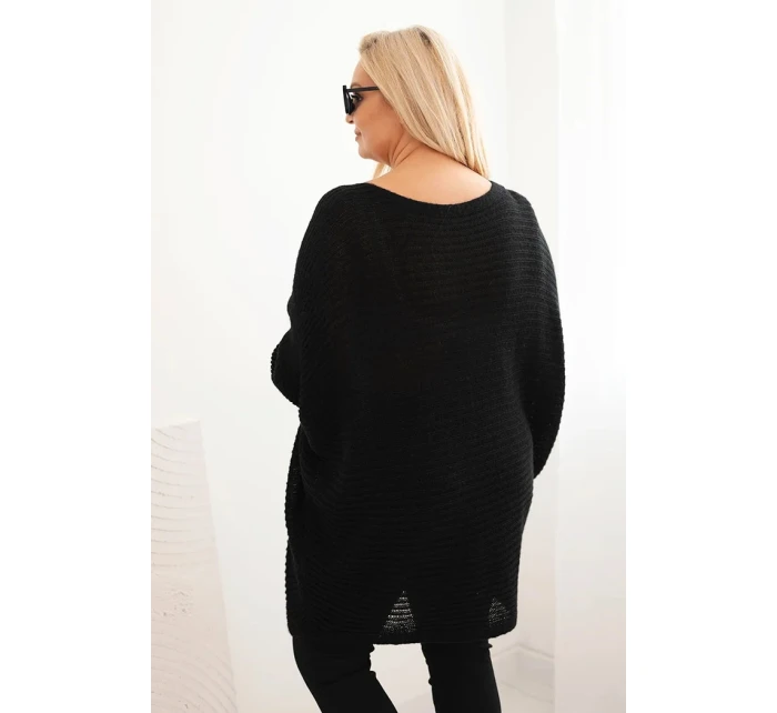 Dámský svetr Plus Size s moherem pončo černý