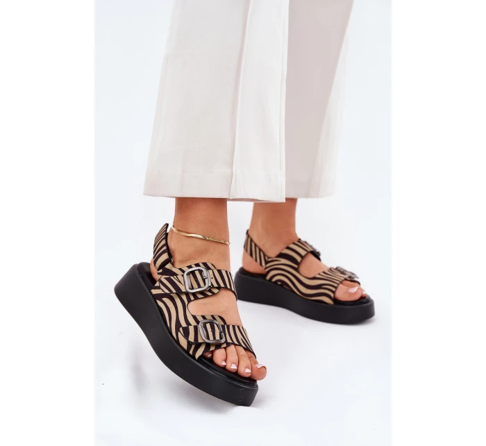 Dámské Sandály Na Platformě A Klínu S Přezkami Zebra Béžovo-Černé Genorre