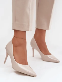 Lakované Eko Kožené Dámské Lodičky Se Špičatými Nosky Světle Béžové Jadira
