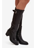 Dámské kozačky na podpatku s přezkou černé model 21744576 - Boto