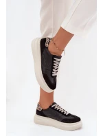 Dámské kožené tenisky na platformě s leopardím vzorem Zazoo – černé Dámské kožené tenisky na platformě s leopardím vzorem Zazoo – černé