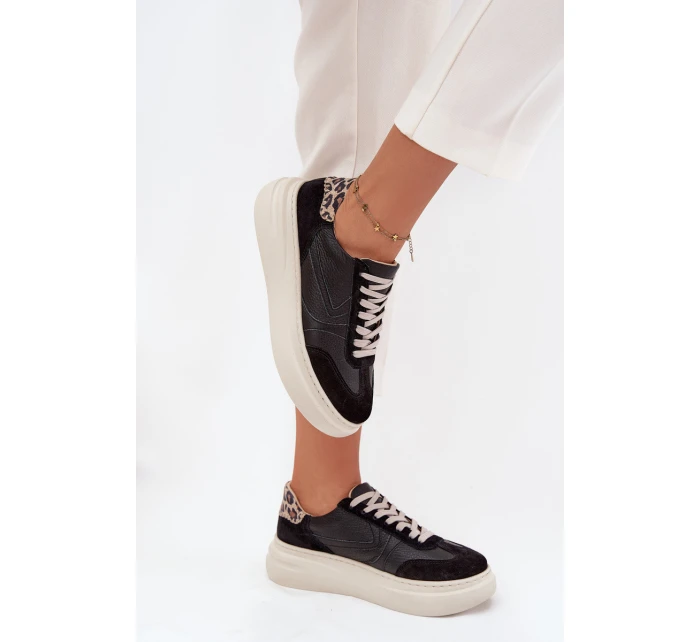 Dámské kožené tenisky na platformě s leopardím vzorem Zazoo – černé Dámské kožené tenisky na platformě s leopardím vzorem Zazoo – černé