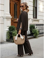 Dámská viskózová souprava se širokými kalhotami, hnědá, FashionStreet AY1201
