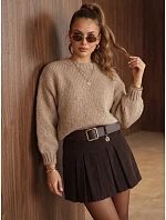 Dámský volný svetr s kulatým výstřihem, béžový, FashionStreet MY2585 Dámský volný svetr s kulatým výstřihem, béžový, FashionStreet MY2585