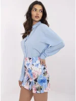 Světle modro-růžová květovaná krátká dámská šortko-sukně (A8933)