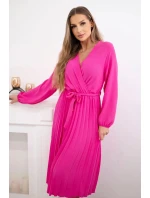 Šaty se svázaným plisovaným lemem růžový Šaty se svázaným plisovaným lemem růžový