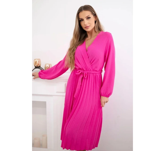 Šaty se svázaným plisovaným lemem růžový Šaty se svázaným plisovaným lemem růžový