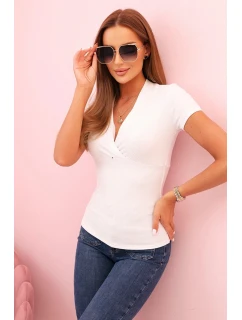 Dámská bavlněná pruhovaná blůza s model 21820461 výstřihem bílá - K-Fashion