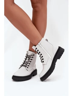Zateplené dámské kotníkové boty z přírodní kůže model 21712314 bílé - SERGIO LEONE