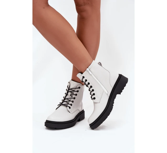 Zateplené dámské kotníkové boty z přírodní kůže model 21712314 bílé - SERGIO LEONE
