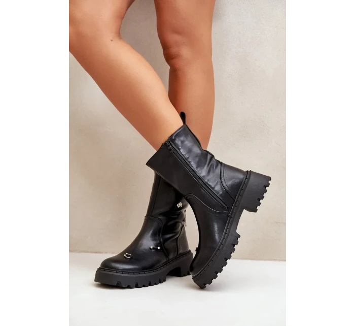 Dámské Kotníkové Boty z Eko Kůže na Zip s Ozdobnými Detaily Černé Reritha Dámské Kotníkové Boty z Eko Kůže na Zip s Ozdobnými Detaily Černé Reritha