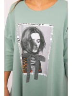 Šaty s potiskem a model 21755714 spodní částí tmavě mátové barvy - K-Fashion