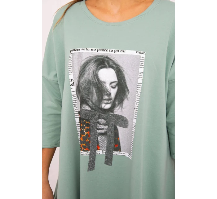 Šaty s potiskem a model 21755714 spodní částí tmavě mátové barvy - K-Fashion