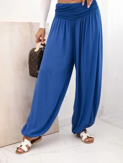 Dámské viskózové kalhoty s širokými nohavicemi a volánky chrpově modrá