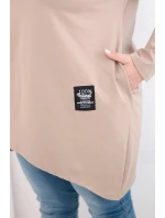 Dámská halenka Plus Size s prodlouženým zadním dílem a dlouhým rukávem camelová