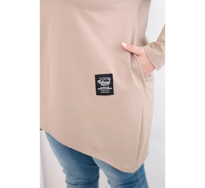 Dámská halenka Plus Size s prodlouženým zadním dílem a dlouhým rukávem camelová