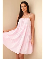 Dámské bavlněné šaty na ramínka s volánky cukrově růžová