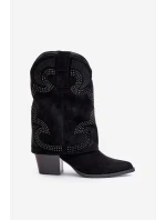 Ozdobené kozačky do půli na podpatku černé model 21675928 - S.Barski