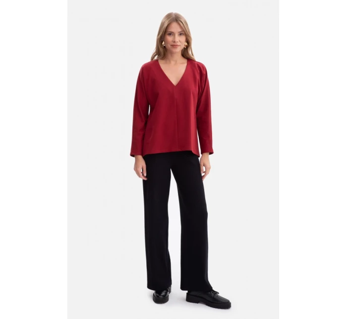 B304 Pletený svetr s výstřihem do V - bordó