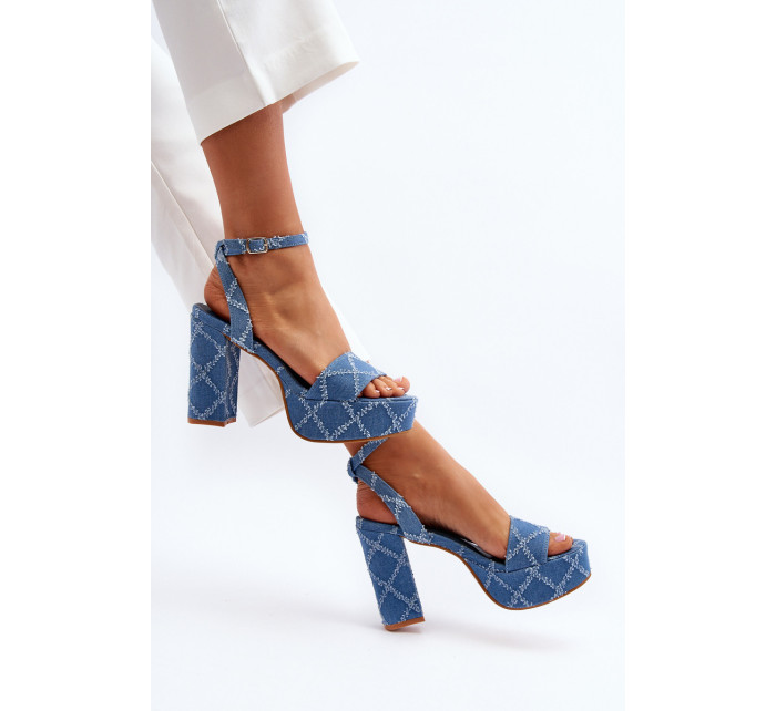 Modré džínové sandály na vysokém podpatku Acrana