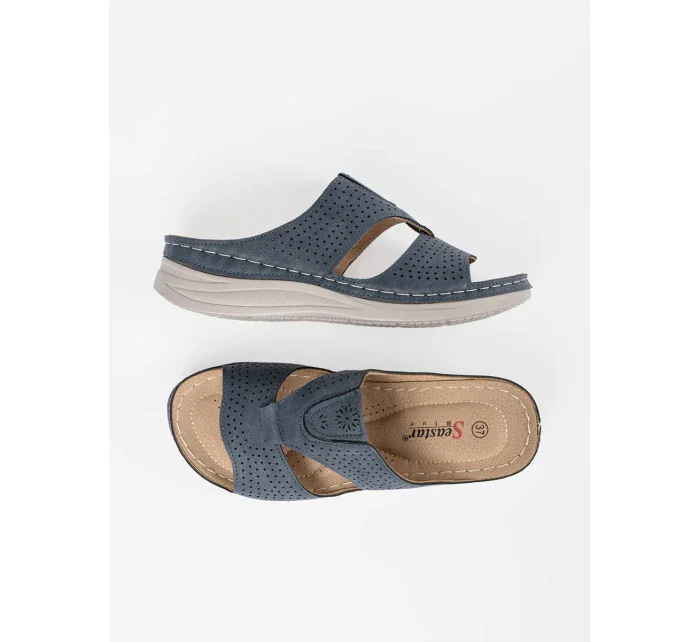 Jedinečné  nazouváky dámské modré na plochém podpatku