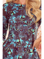JOLA - Dámské šaty s kapsami a se vzorem světle modrých listů 40-17