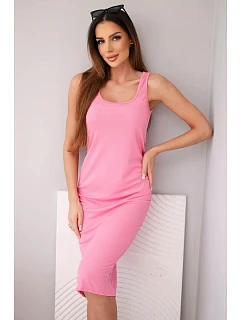 Dámské viskózové žebrované šaty na ramínkách světle růžové