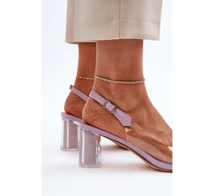Průhledné sandály na podpatku s ozdobou fialové D&A MR38-454