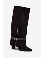 Dámské kozačky na podpatku s ozdobným páskem černé model 21708851 - Boto