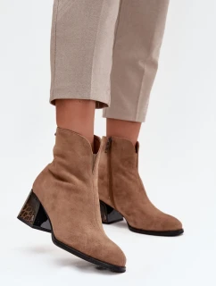 Dámské kotníkové boty z přírodní semiš s podpatkem vyhřívané Vinceza 66806 Camel