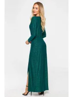 M719 Maxi šaty s dlouhými rukávy - smaragdové