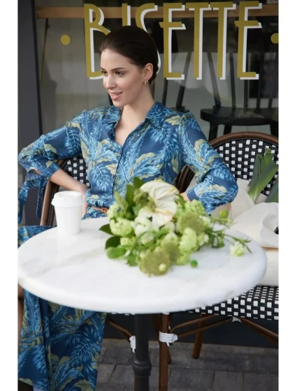 Dámské košilové šaty na knoflíky model 2 model 20328056 Tmavě modrá se zelenou - BeWear