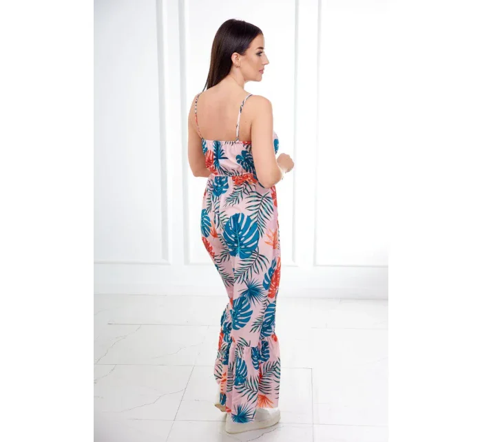 Šaty s motivem listů pudrově růžové