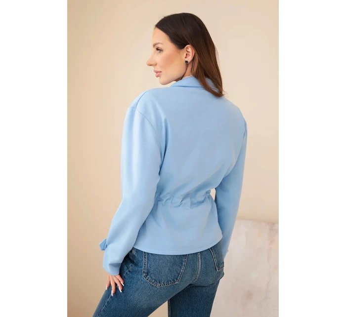 Dámská rozepínací mikina máslová s tkaničkou a kapsami modrá