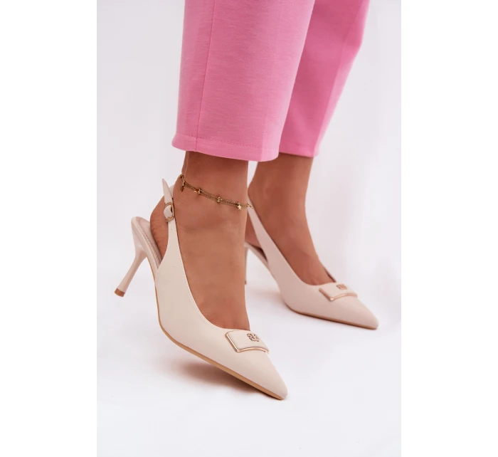 Dámské Sandály na Podpatku S Dekorativním Detalem Světle Béžové model 21937390 - Boto Dámské Sandály na Podpatku S Dekorativním Detalem Světle Béžové model 21937390 - Boto