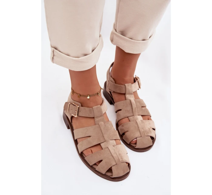 Dámské Sandály s Zlatým Přezkou Béžové model 21937614 - Boto