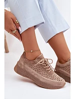 Kožené polobotky sneakers dámské vzorované Sergio Leone SP-013 Světle hnědé Kožené polobotky sneakers dámské vzorované Sergio Leone SP-013 Světle hnědé